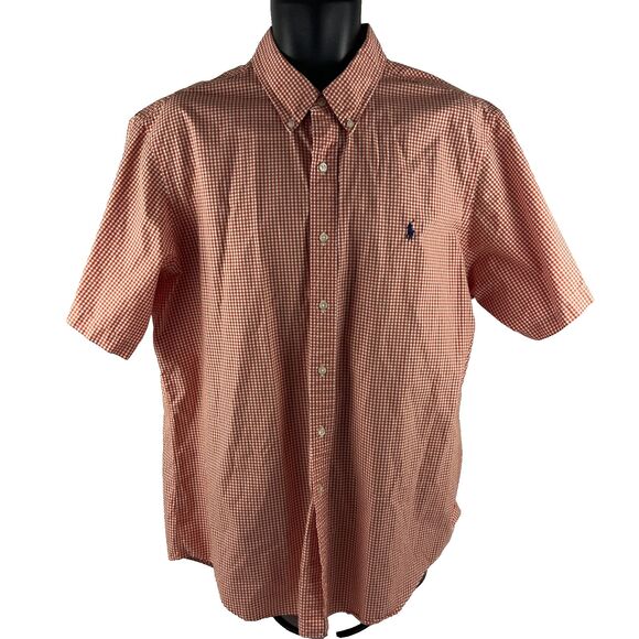 Mens Ralph Lauren Short Sleeve Button Down Shirt Size XL Gingham Check Orange - Picture 6 of 7